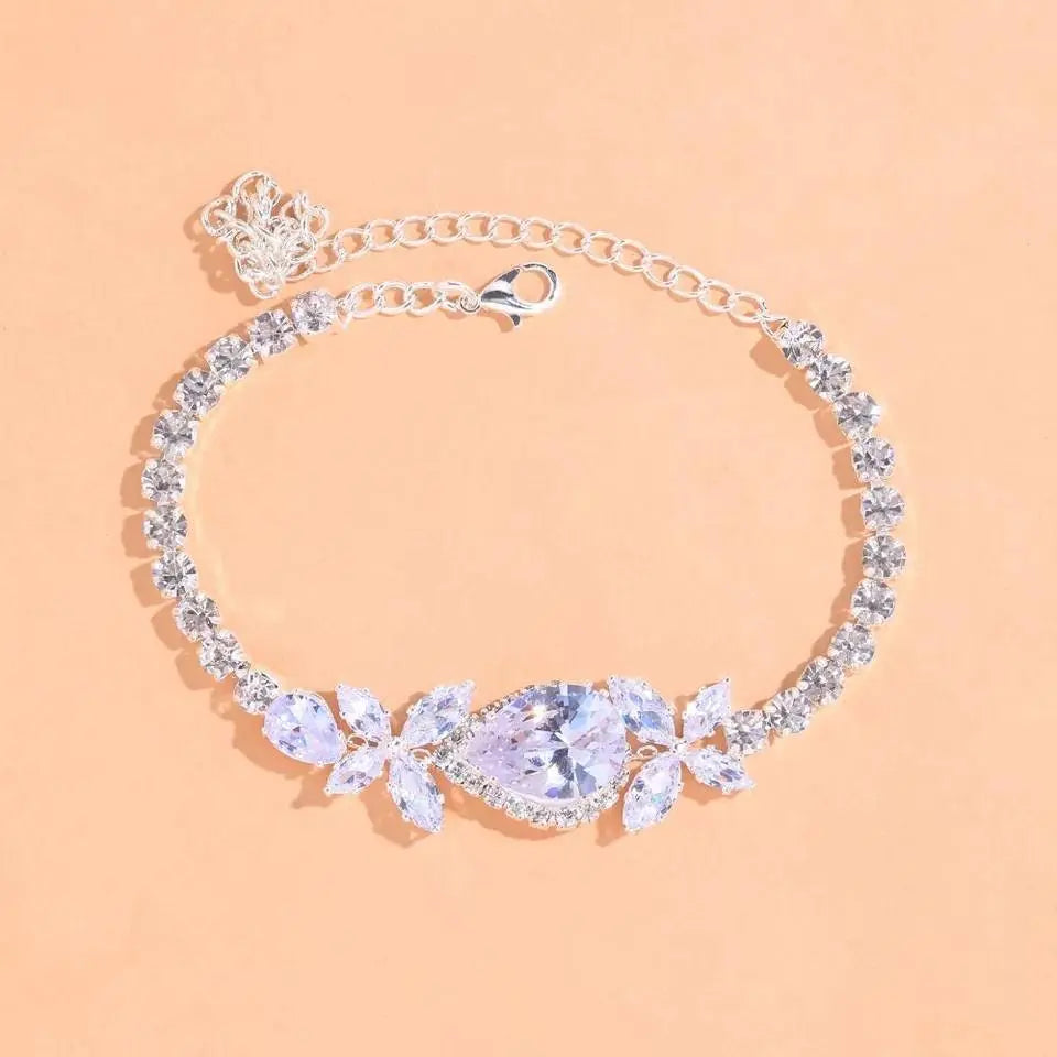 Rhinestone Flower Water Drop Anklet Foot Jewelry for Women Beach Barefoot Chain Bracelet On the Leg Accessories Gift JettsJewelers