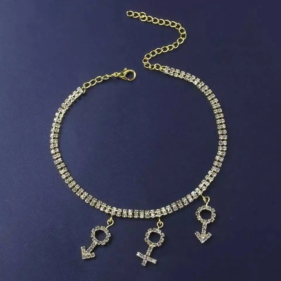 Rhinestone Gender Anklet Foot Jewelry for Women Beach Barefoot Chain Bracelet On the Leg Accessories Gift JettsJewelers
