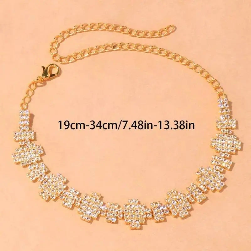 Rhinestone Geometric Anklet Foot Jewelry for Women Beach Barefoot Chain Bracelet On the Leg Accessories Gift - JettsJewelers