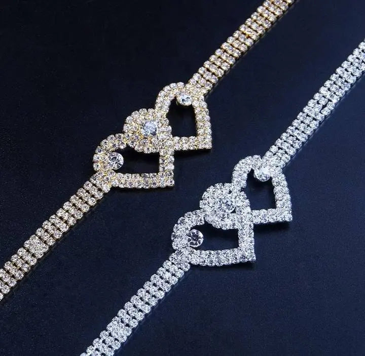 Rhinestone Heart Ankle Bracelets for Women Girls, Crystal Tennis Anklet Bracelet Multi-Row Love Ankle Foot Jewelry Hip Hop Party Gifts - JettsJewelers