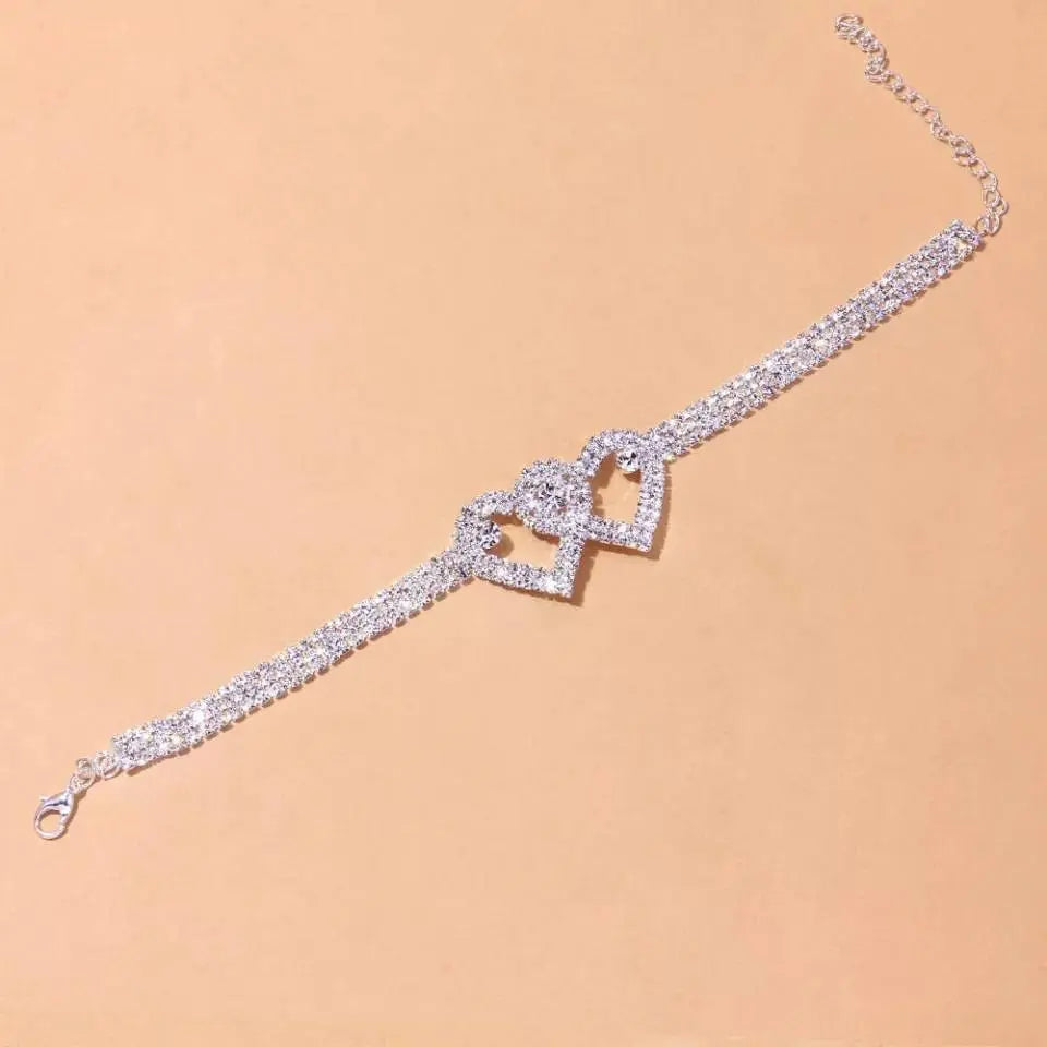 Rhinestone Heart Ankle Bracelets for Women Girls, Crystal Tennis Anklet Bracelet Multi-Row Love Ankle Foot Jewelry Hip Hop Party Gifts - JettsJewelers