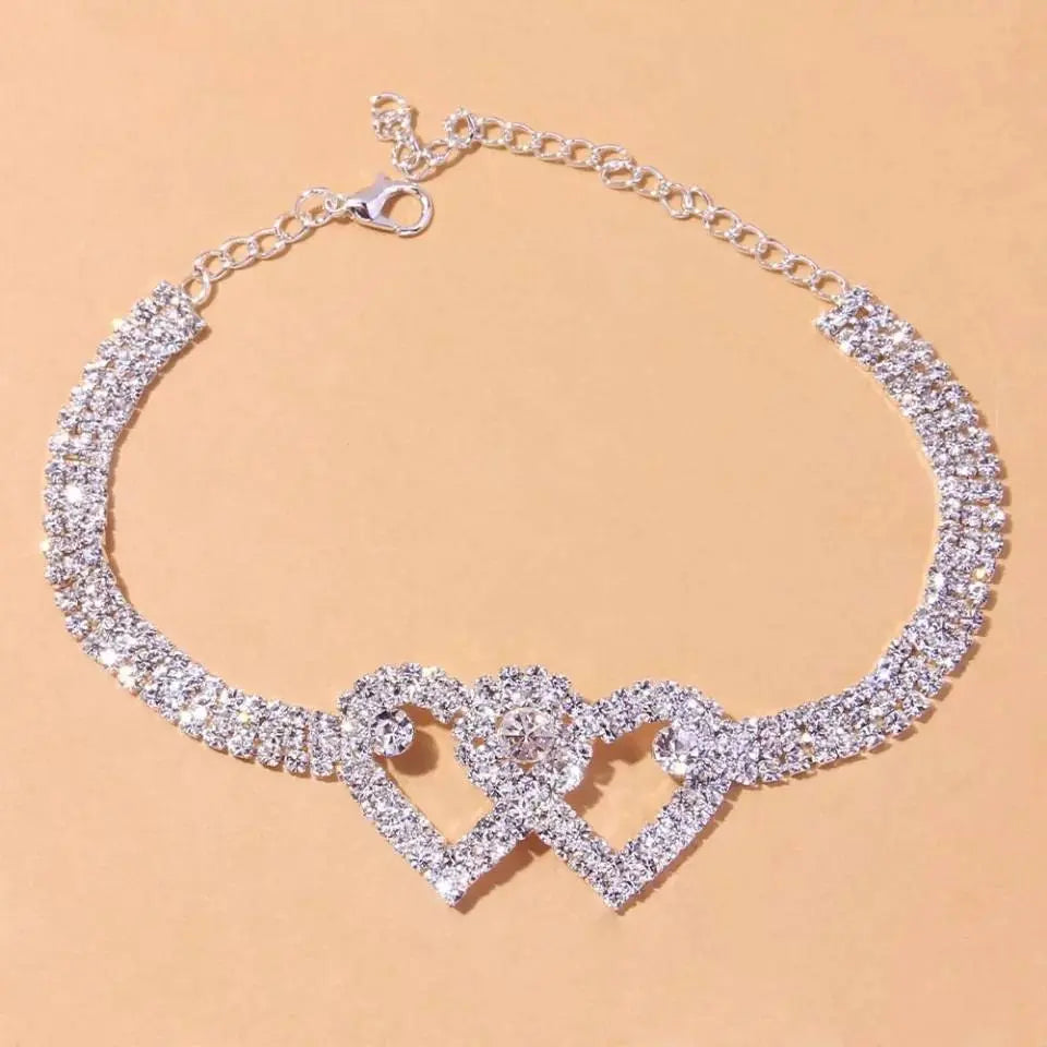 Rhinestone Heart Ankle Bracelets for Women Girls, Crystal Tennis Anklet Bracelet Multi-Row Love Ankle Foot Jewelry Hip Hop Party Gifts - JettsJewelers