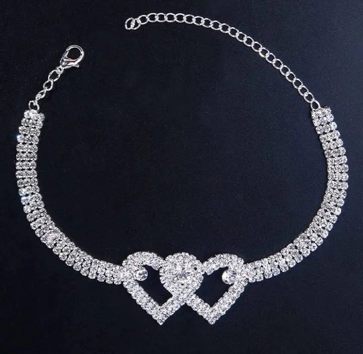 Rhinestone Heart Ankle Bracelets for Women Girls, Crystal Tennis Anklet Bracelet Multi-Row Love Ankle Foot Jewelry Hip Hop Party Gifts - JettsJewelers
