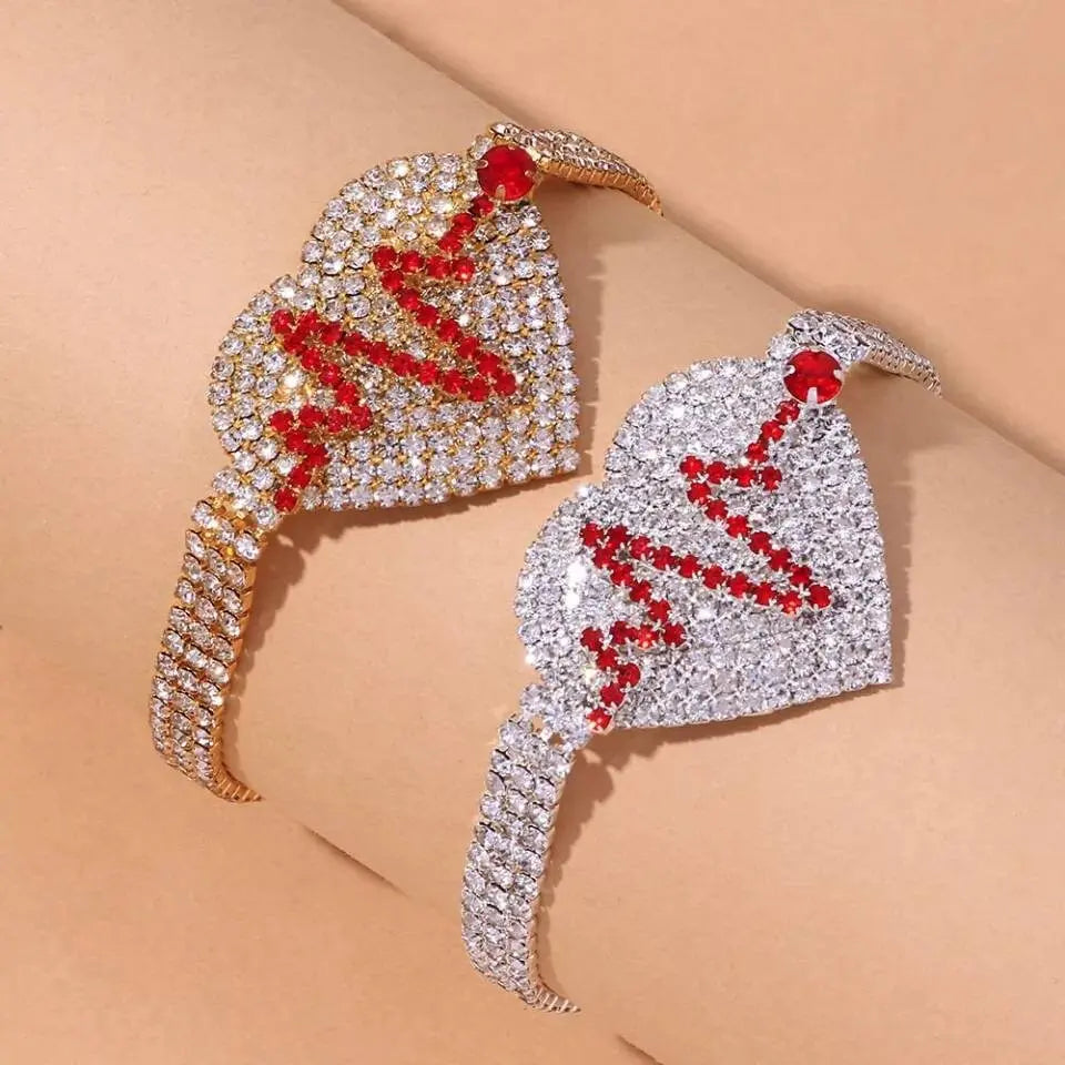 Rhinestone Heartbeat Ankle Bracelets for Women Girls, Crystal Tennis Anklet Bracelet Multi-Row Love Ankle Foot Jewelry Hip Hop Party Gifts - JettsJewelers