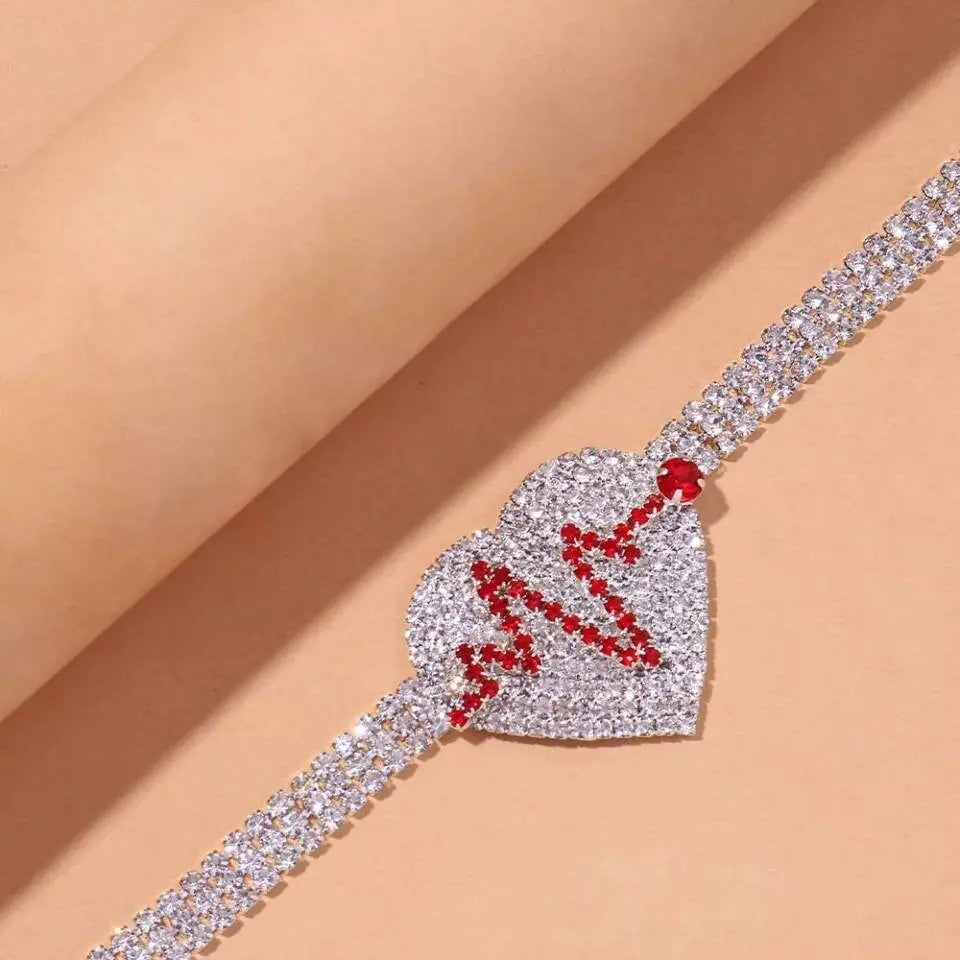 Rhinestone Heartbeat Anklet Bracelets for Women Girls, Crystal Tennis Anklet Bracelet Multi-Row Love Ankle Foot Jewelry Hip Hop Party Gifts JettsJewelers