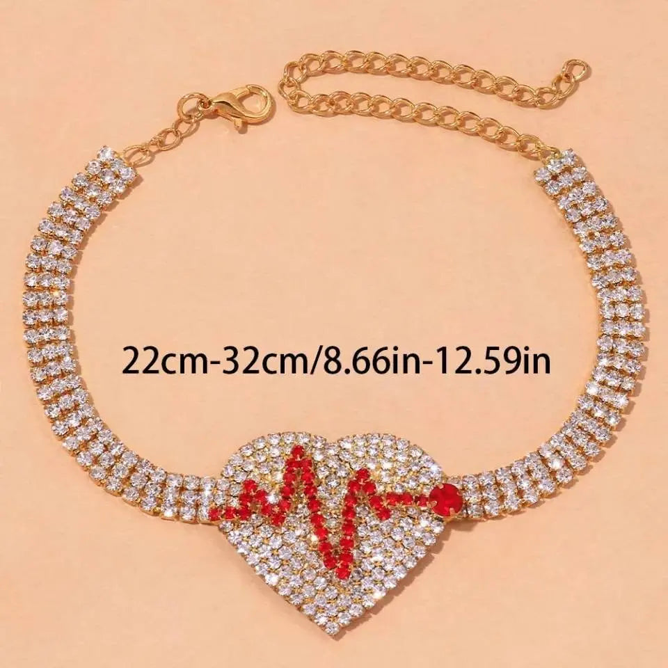 Rhinestone Heartbeat Anklet Bracelets for Women Girls, Crystal Tennis Anklet Bracelet Multi-Row Love Ankle Foot Jewelry Hip Hop Party Gifts JettsJewelers
