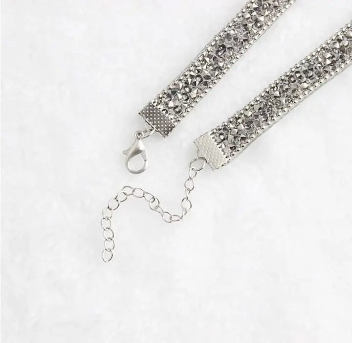 Rhinestone Ice Flower Necklace, Crystal Chokers Clavicle Chain Chic Punk Fashion for Women Girls