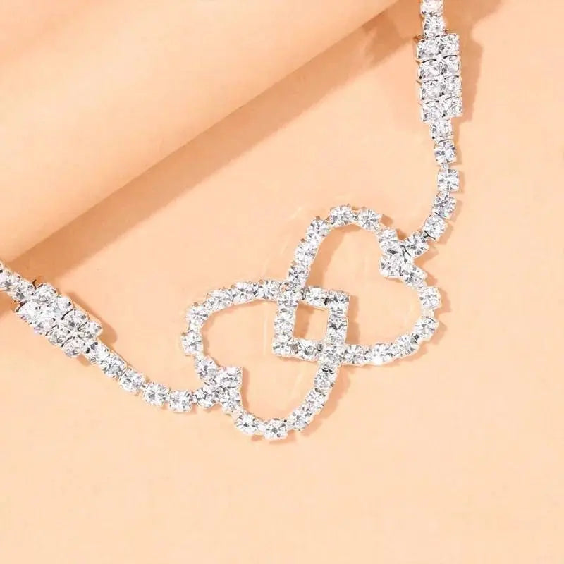 Rhinestone Joining Double Heart Anklet Foot Jewelry for Women Beach Barefoot Chain Bracelet On the Leg Accessories Gift JettsJewelers