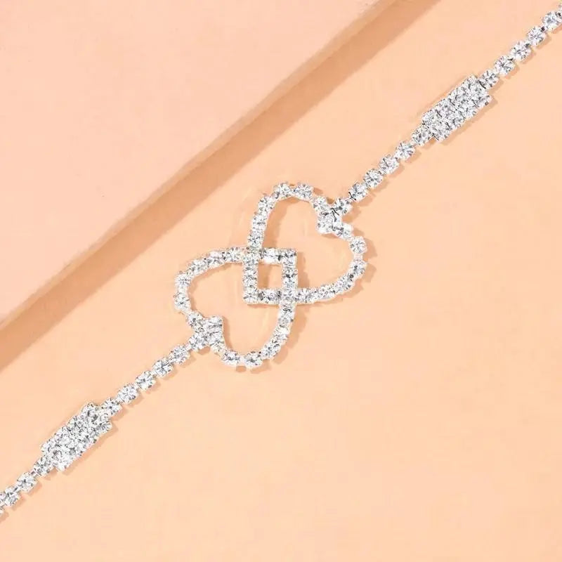 Rhinestone Joining Double Heart Anklet Foot Jewelry for Women Beach Barefoot Chain Bracelet On the Leg Accessories Gift JettsJewelers