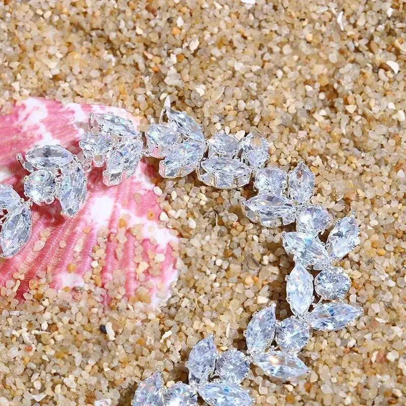 Rhinestone Leaf Shape Anklet Foot Jewelry for Women Beach Barefoot Chain Bracelet On the Leg Accessories Gift JettsJewelers