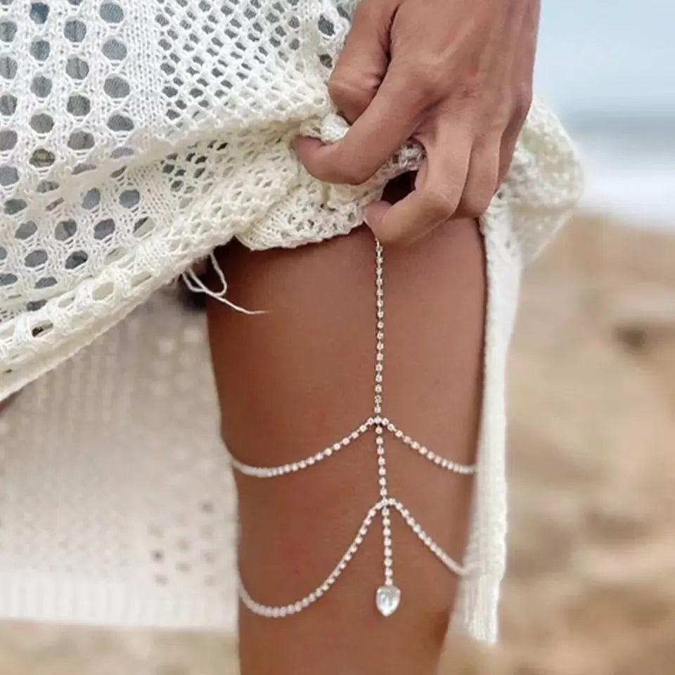 Rhinestone Leg Chain Gold and Silver for Women Thigh Chain For Girls Gold Pendant Boho Body Chain for Beach Summer Holiday JettsJewelers