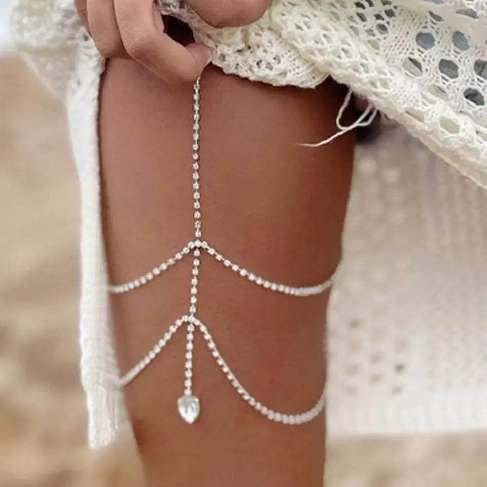 Rhinestone Leg Chain Gold and Silver for Women Thigh Chain For Girls Gold Pendant Boho Body Chain for Beach Summer Holiday JettsJewelers