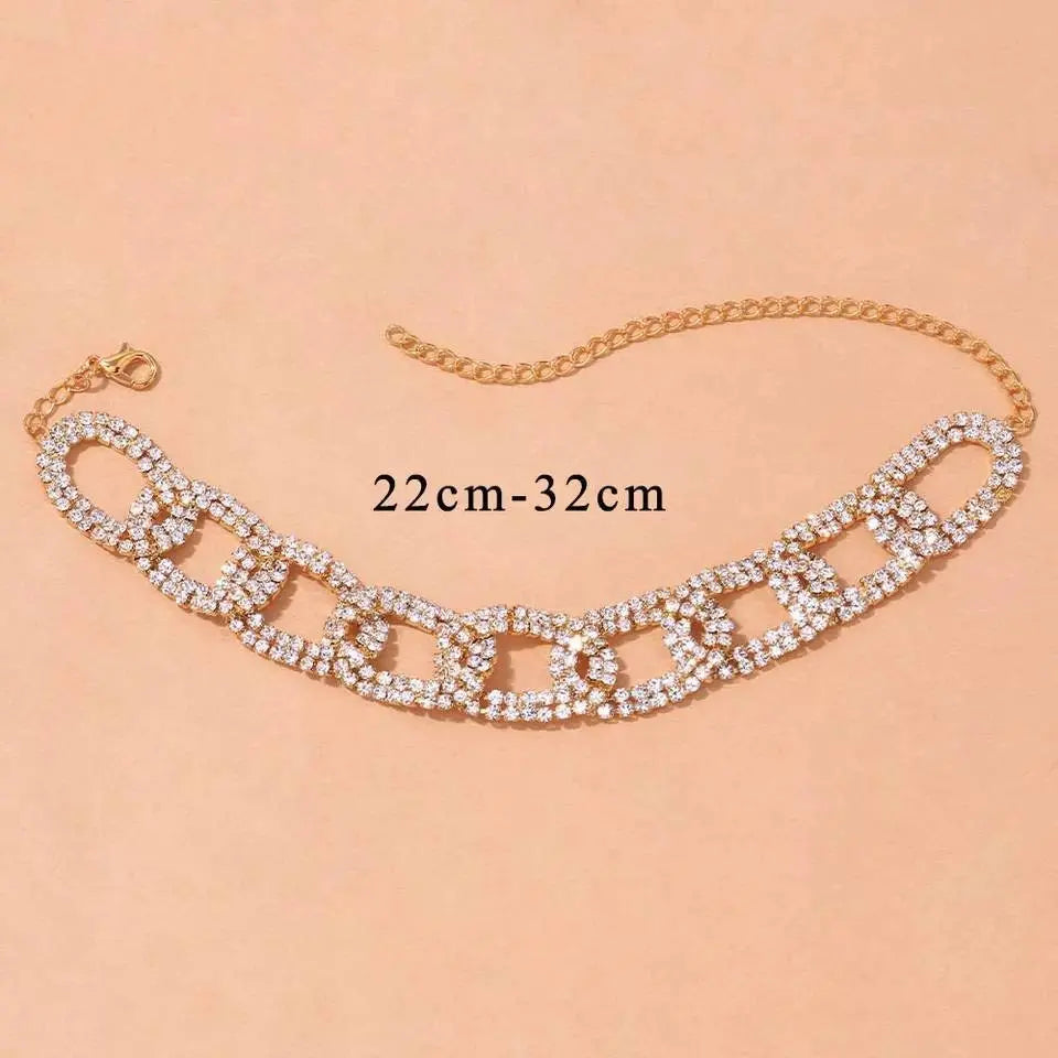 Rhinestone Link Anklet Foot Jewelry for Women Beach Barefoot Chain Bracelet On the Leg Accessories Gift JettsJewelers