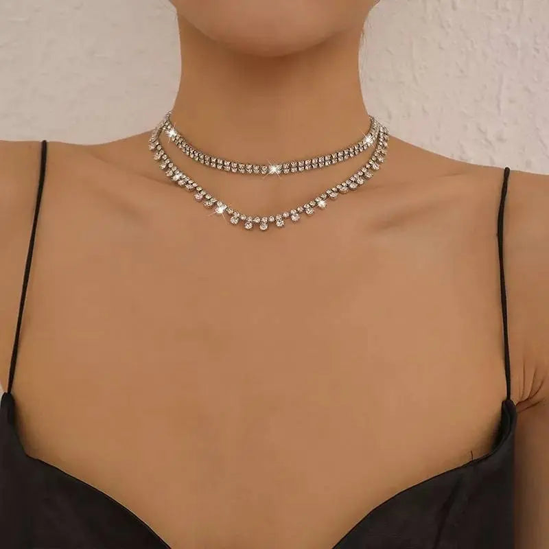 Rhinestone Multi-layered layered Water Drop Necklace Hope Chain Crystal Choker Necklaces for Women and Girls JettsJewelers