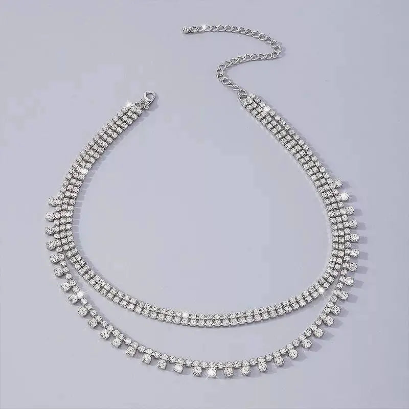Rhinestone Multi-layered layered Water Drop Necklace Hope Chain Crystal Choker Necklaces for Women and Girls JettsJewelers