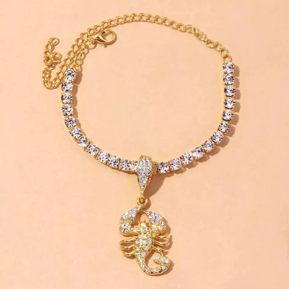 Rhinestone Scorpion Anklet Bracelets for Women Girls, Crystal Tennis Anklet Bracelet Multi-Row Love Anklet Foot Jewelry Hip Hop Party Gifts JettsJewelers