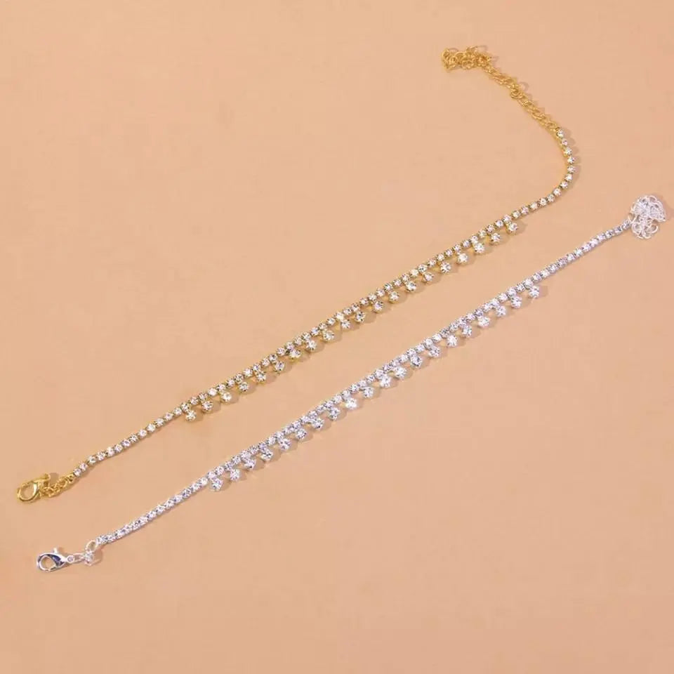Rhinestone Water Drop Anklet Foot Jewelry for Women Beach Barefoot Chain Bracelet On the Leg Accessories Gift - JettsJewelers