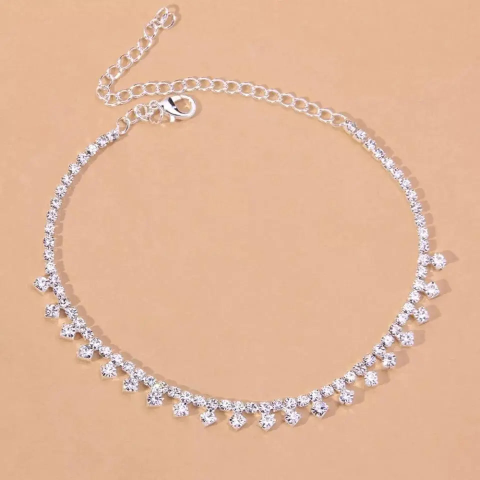 Rhinestone Water Drop Anklet Foot Jewelry for Women Beach Barefoot Chain Bracelet On the Leg Accessories Gift - JettsJewelers