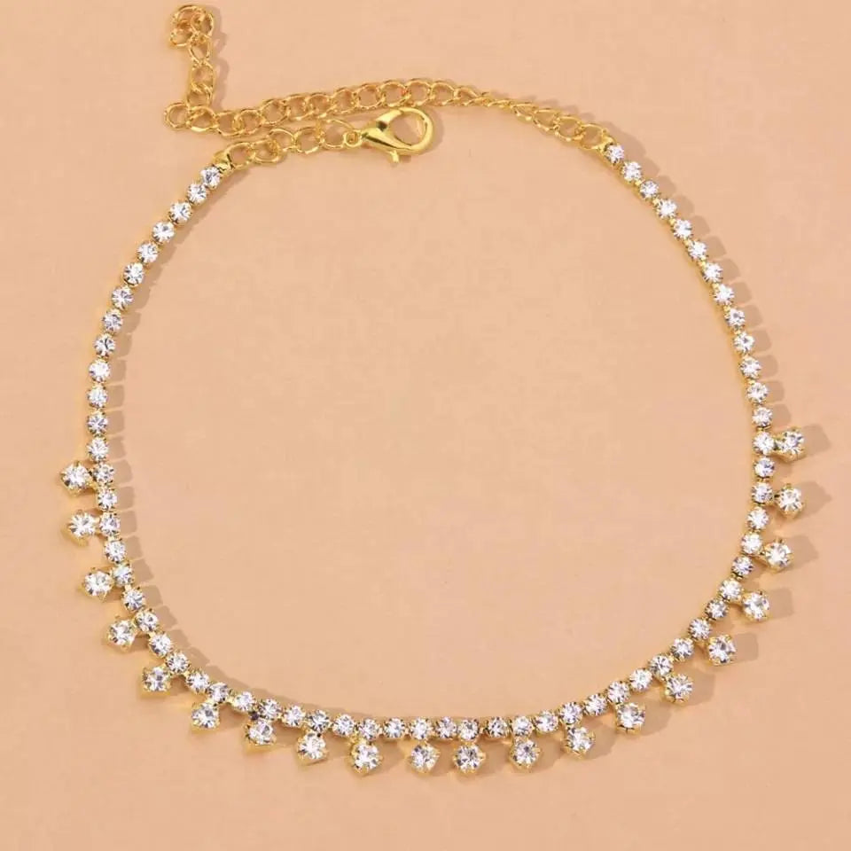 Rhinestone Water Drop Anklet Foot Jewelry for Women Beach Barefoot Chain Bracelet On the Leg Accessories Gift - JettsJewelers