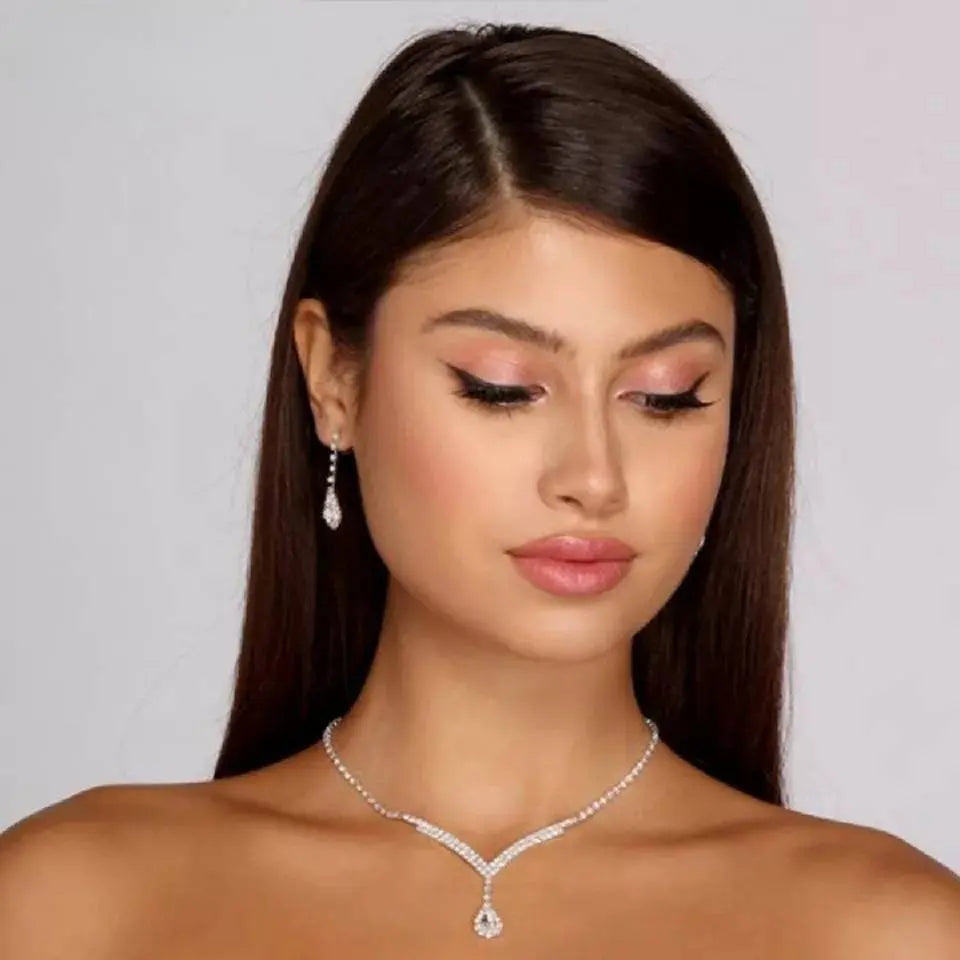 Rhinestone Water Drop Necklace Hope Chain Crystal Choker Necklaces for Women and Girls JettsJewelers