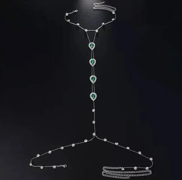 Rhinestones Water Drop Chest Harness Chain for Women Bohemian Tassels Shoulder Chain Necklace Jewelry for Party Wedding Summer Beach JettsJewelers