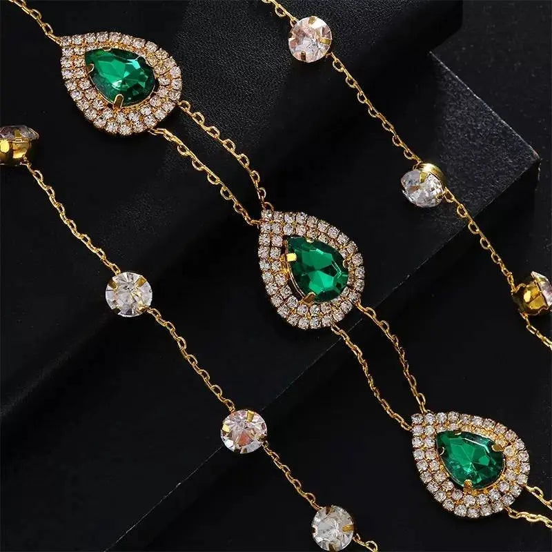 Rhinestones Water Drop Chest Harness Chain for Women Bohemian Tassels Shoulder Chain Necklace Jewelry for Party Wedding Summer Beach JettsJewelers