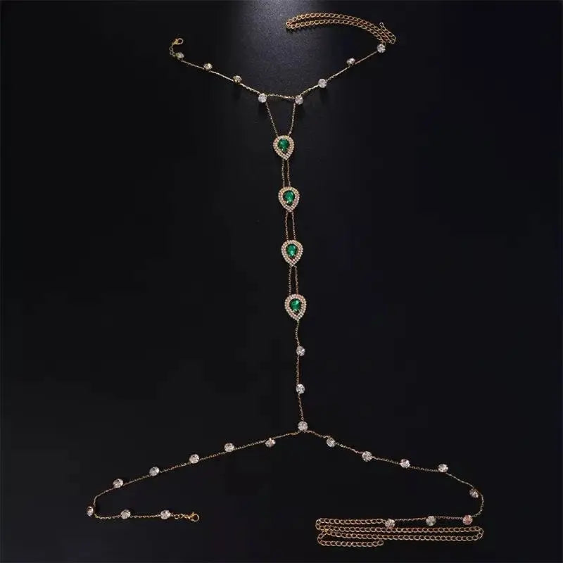 Rhinestones Water Drop Chest Harness Chain for Women Bohemian Tassels Shoulder Chain Necklace Jewelry for Party Wedding Summer Beach JettsJewelers