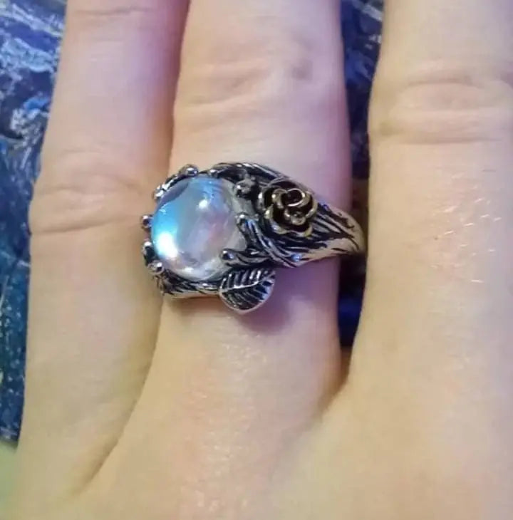 Ring Witch's Crystal Ball Retro Gothic Dark Series Gold Rose Vine Witch Ring Gemstone Ring DIY Handmade Gift Goth - JettsJewelers