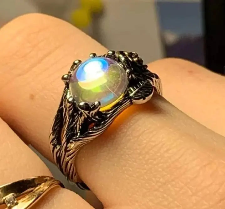 Ring Witch's Crystal Ball Retro Gothic Dark Series Gold Rose Vine Witch Ring Gemstone Ring DIY Handmade Gift Goth - JettsJewelers