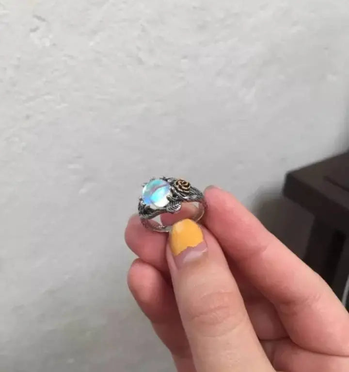 Ring Witch's Crystal Ball Retro Gothic Dark Series Gold Rose Vine Witch Ring Gemstone Ring DIY Handmade Gift Goth - JettsJewelers