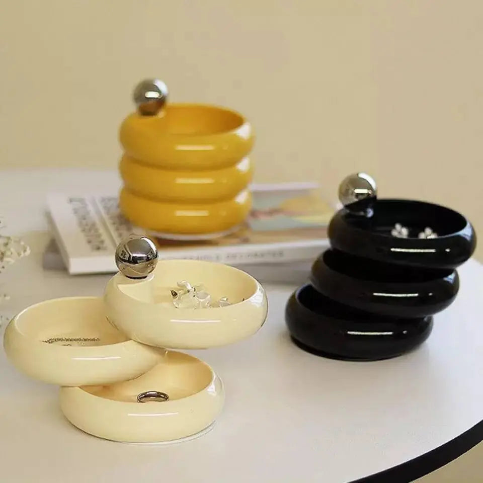 Rotating Glossy Plastic Multi-Layered Jewelry box for Woman, Silver Metal Handle Jewelry Storage Case, Cosmetic Holder Case Multi-layered JettsJewelers