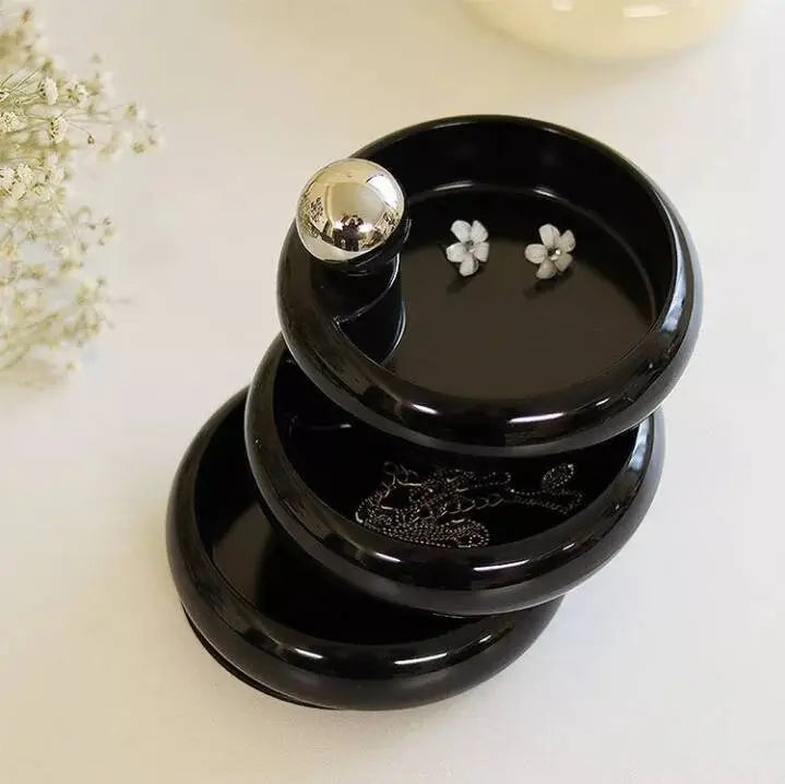 Rotating Glossy Plastic Multi-Layered Jewelry box for Woman, Silver Metal Handle Jewelry Storage Case, Cosmetic Holder Case Multi-layered JettsJewelers