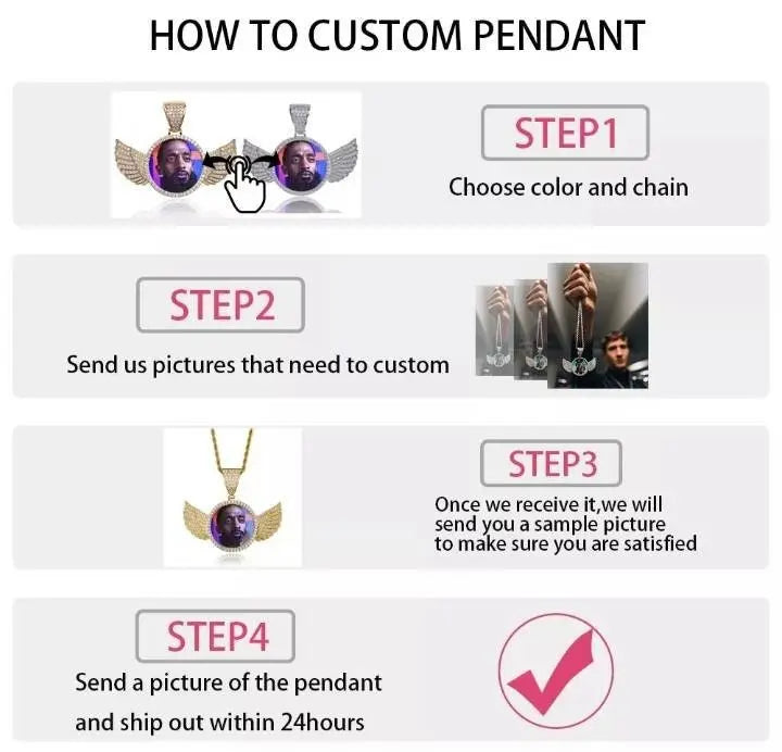 Rotating Heart Picture Necklace Personalized for Men Women, 18K Gold/Platinum Plated/Black AAA CZ Medallion Customized Photo Memory Pendant JettsJewelers