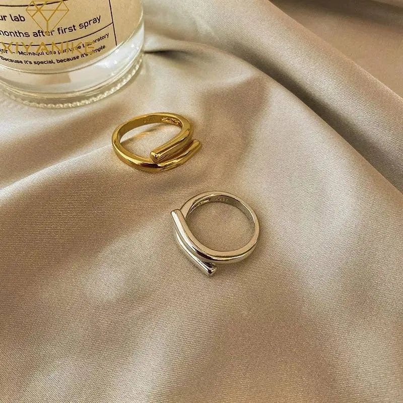 S925 Geometric Folded Circle Adjustable Ring Minimalist JettsJewelers