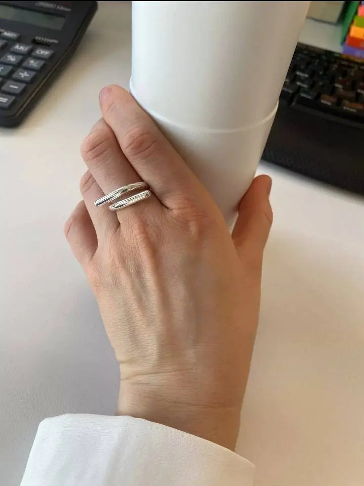S925 Geometric Folded Circle Adjustable Ring Minimalist JettsJewelers