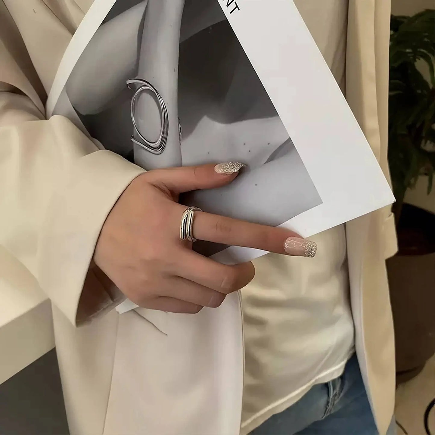 S925 Geometric Folded Circle Adjustable Ring Minimalist JettsJewelers