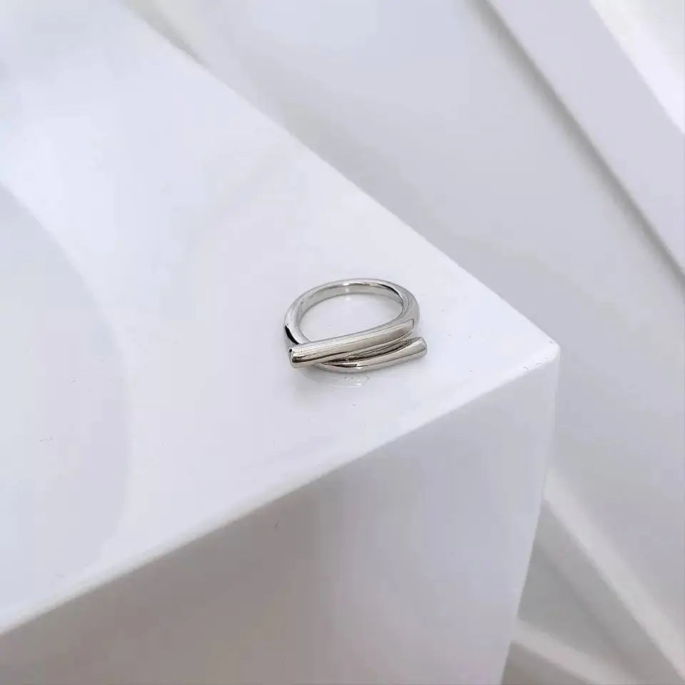 S925 Geometric Folded Circle Adjustable Ring Minimalist JettsJewelers
