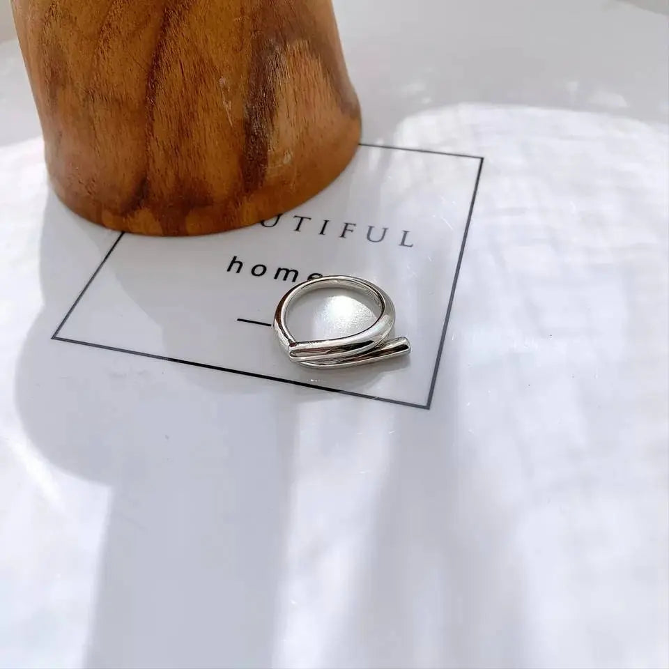 S925 Geometric Folded Circle Adjustable Ring Minimalist JettsJewelers