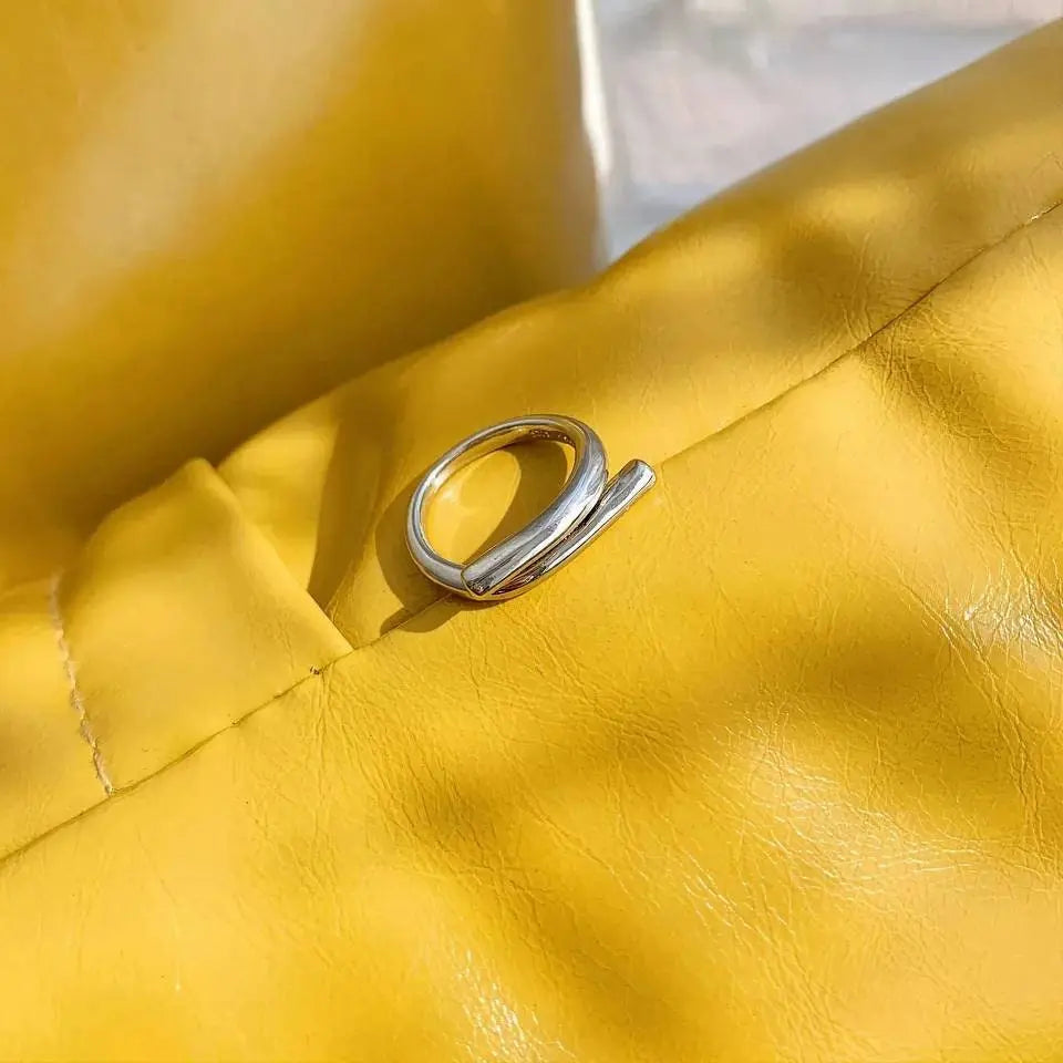 S925 Geometric Folded Circle Adjustable Ring Minimalist JettsJewelers