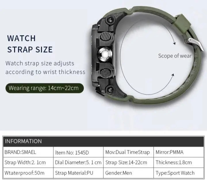 SMAEL Men's Watch, Sports Wrist Watch with Quartz Dual Movement, Analog-Digital Watches for Men - JettsJewelers