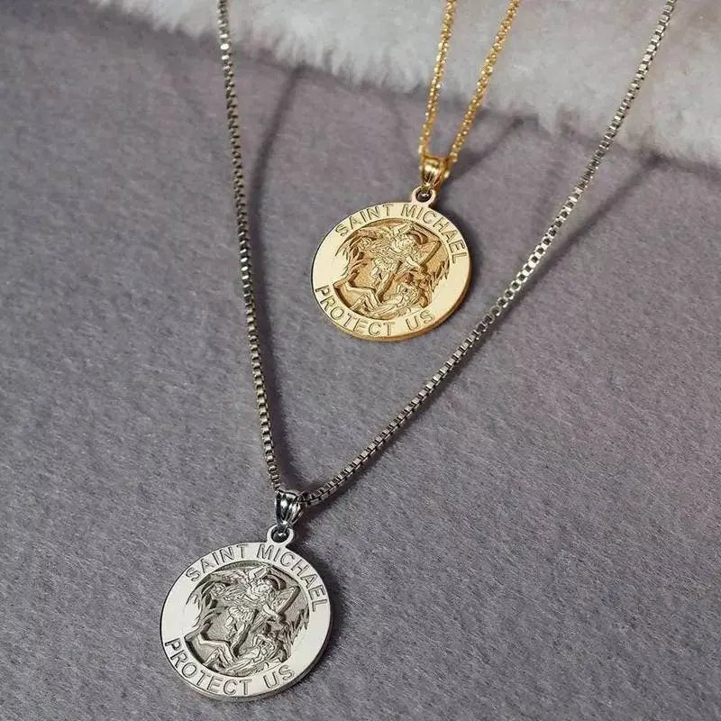 Saint Michael Pendant Necklace Stainless Steel Archangel Catholic Medal Amulet Protect US Necklace for Women Men JettsJewelers