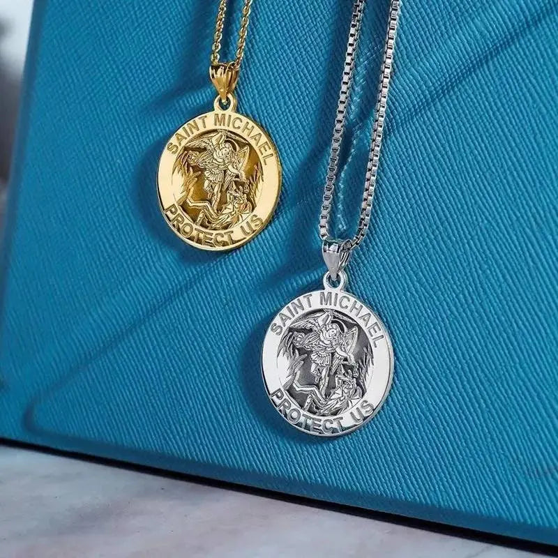 Saint Michael Pendant Necklace Stainless Steel Archangel Catholic Medal Amulet Protect US Necklace for Women Men JettsJewelers