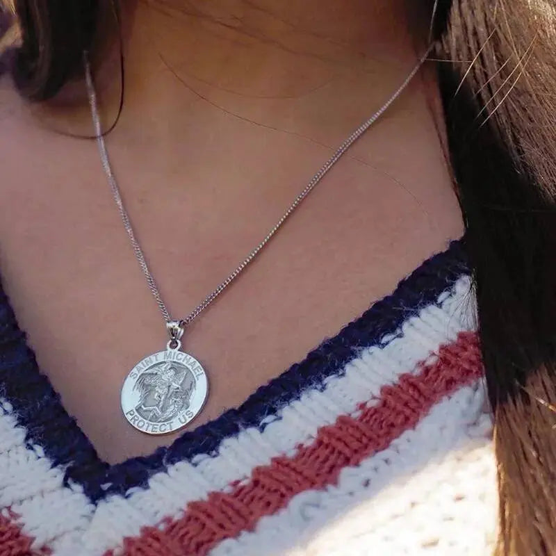 Saint Michael Pendant Necklace Stainless Steel Archangel Catholic Medal Amulet Protect US Necklace for Women Men JettsJewelers