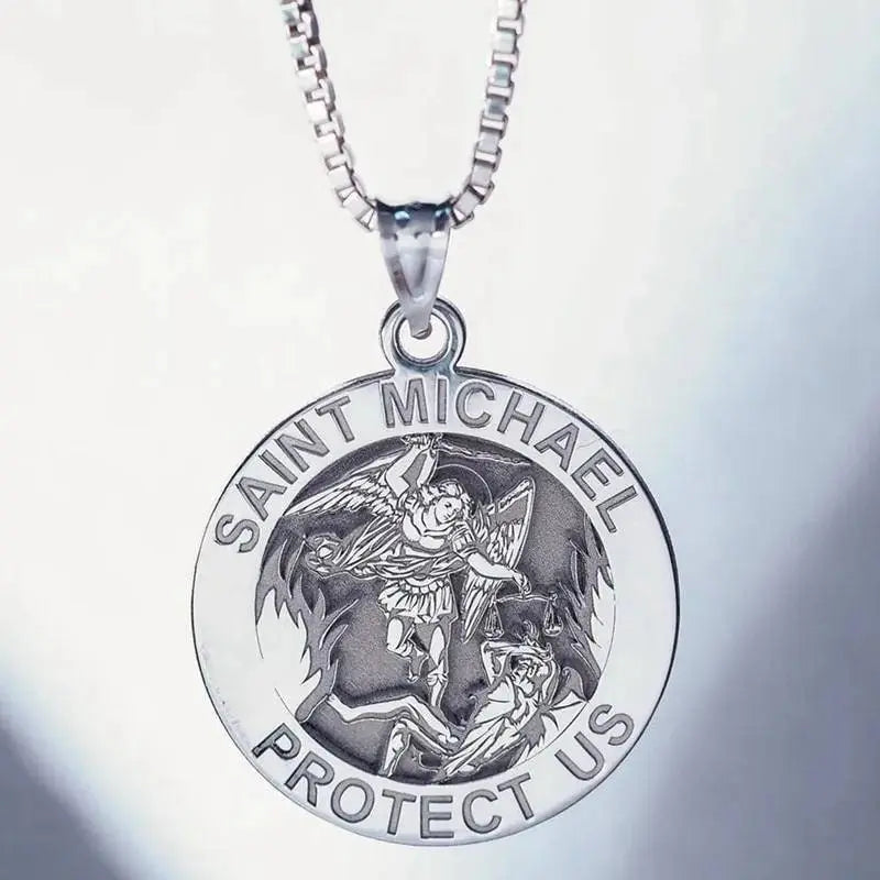Saint Michael Pendant Necklace Stainless Steel Archangel Catholic Medal Amulet Protect US Necklace for Women Men JettsJewelers