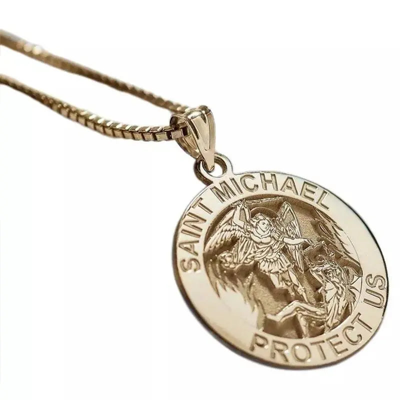 Saint Michael Pendant Necklace Stainless Steel Archangel Catholic Medal Amulet Protect US Necklace for Women Men JettsJewelers
