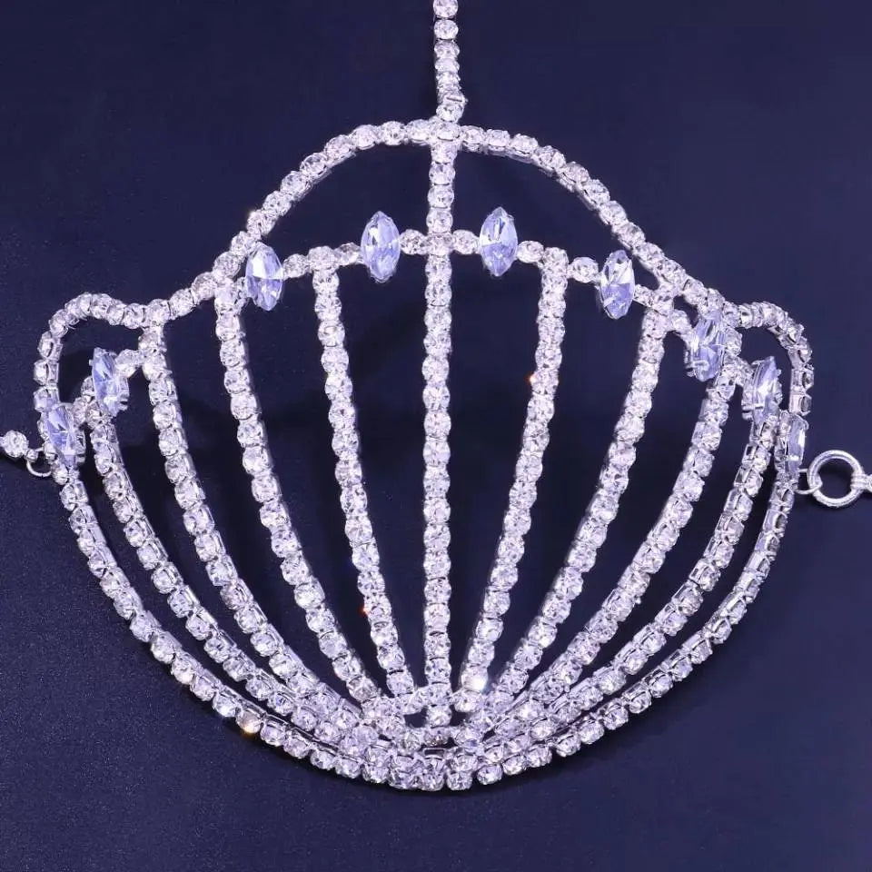 Sea Shell Bra Top Woman Crystal Lingerie Chain Apparel Stripper Outfit Dancewear Exotic Lingerie - JettsJewelers