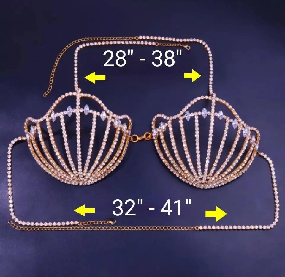 Sea Shell Bra Top Woman Crystal Lingerie Chain Apparel Stripper Outfit Dancewear Exotic Lingerie - JettsJewelers