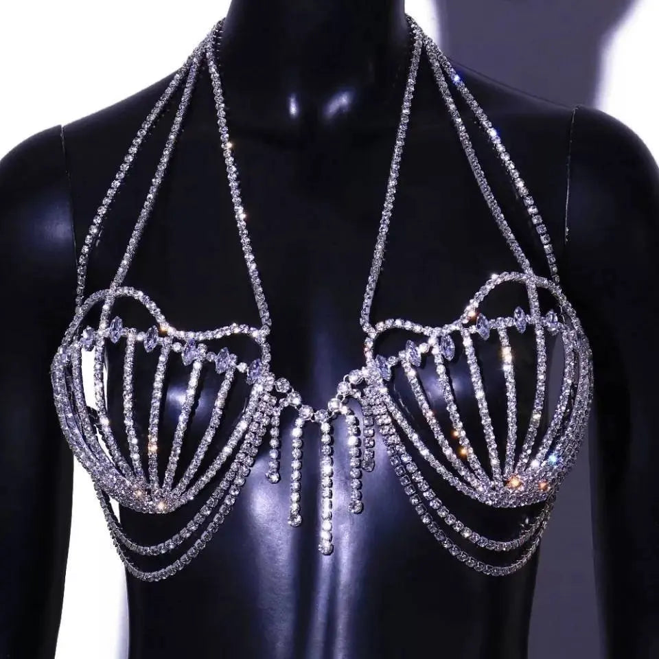 Sea Shell Bra Top Woman Crystal Lingerie Chain Apparel Stripper Outfit Dancewear Exotic Lingerie Wholesale Pendant - JettsJewelers