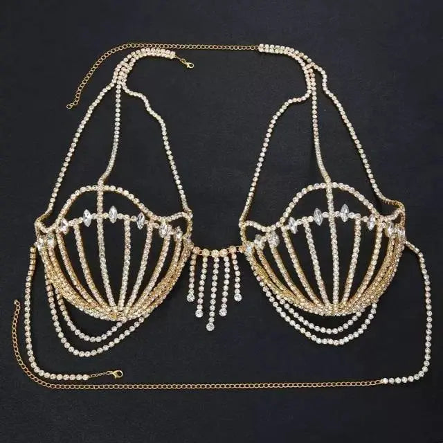Sea Shell Bra Top Woman Crystal Lingerie Chain Apparel Stripper Outfit Dancewear Exotic Lingerie Wholesale Pendant - JettsJewelers
