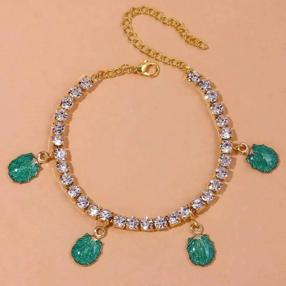 Sea Shell Rhinestones Anklet Foot Jewelry for Women Beach Barefoot Chain Bracelet On the Leg Accessories Gift - JettsJewelers